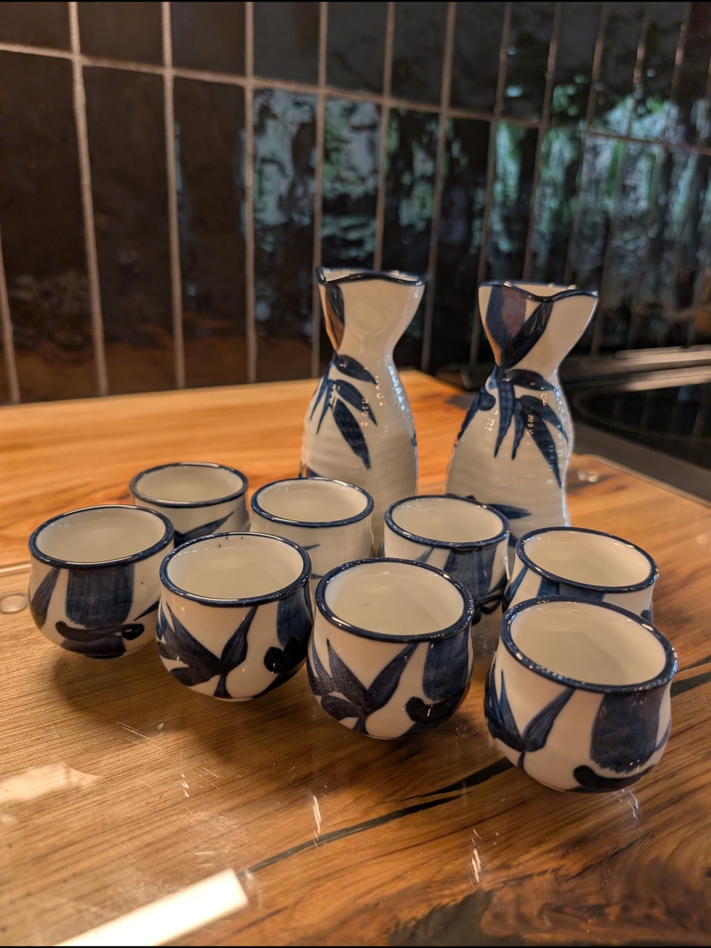 New Blue and White Ceramic Sake Set - Hand-Painted Home Art